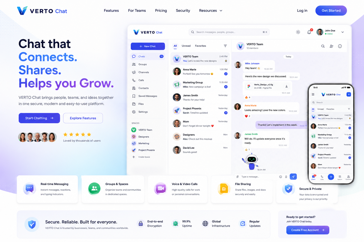 VERTO Chat start page